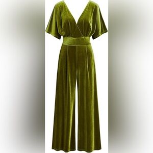 Cider Hunter Green Velvet Wide-Leg Jumpsuit – Size Large